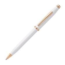 Century II Pearlscent White Laquer Ballpoint Pen W/ Rose Gold Appointments